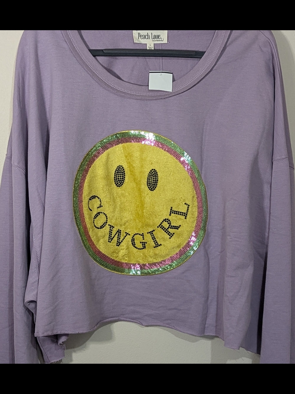 Peach Love California NWT Smiley Face Cropped Sweatshirt Bundle Size L Oversized - Picture 3 of 12
